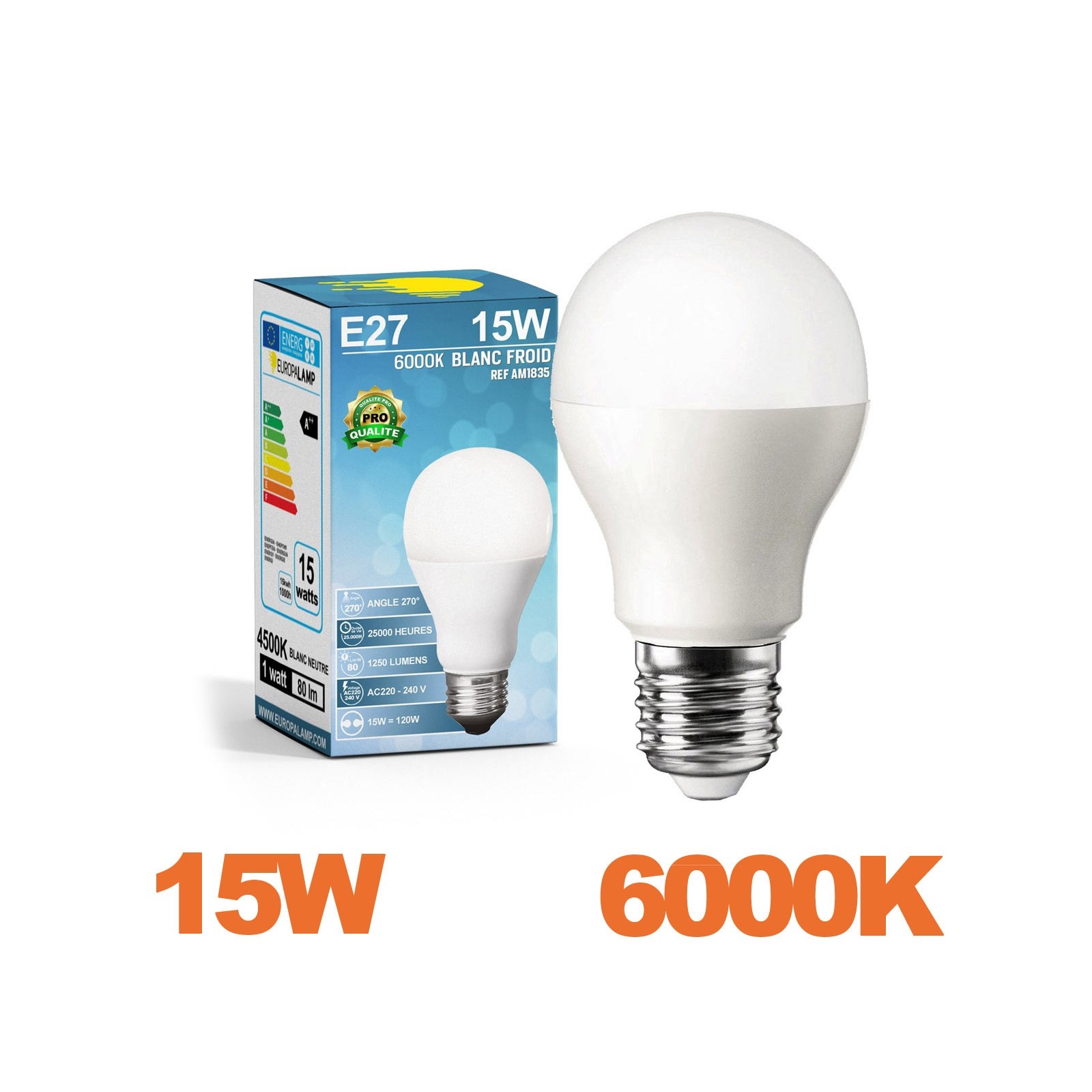 Ampoule LED Culot E27 Puissance 15W Blanc Froid 6000K EUROPALAMP