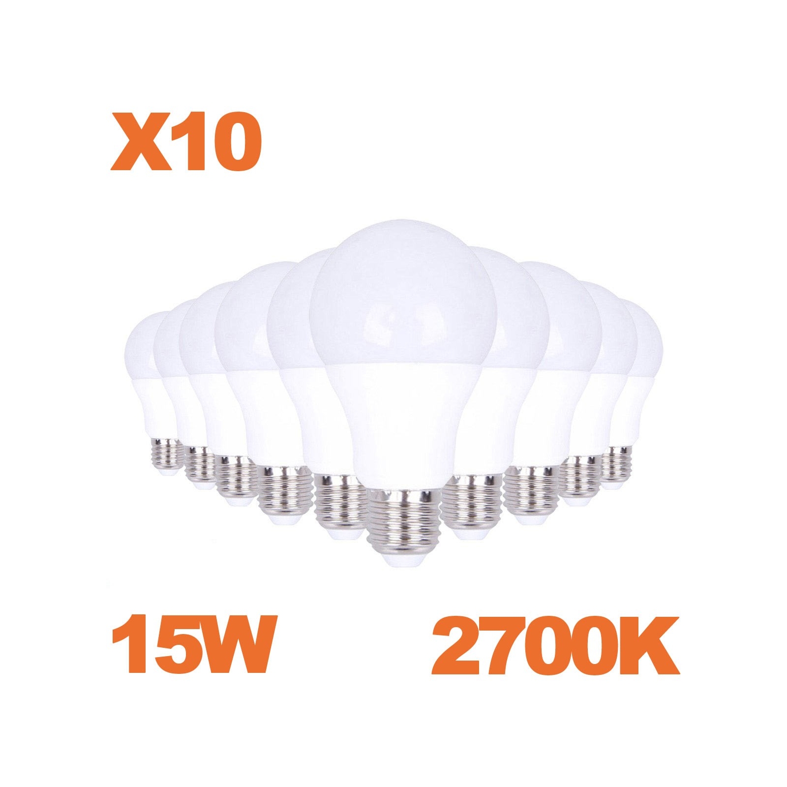 Lot 10 Ampoules LED Culot E27 Puissance 15W Blanc Chaud 3000K