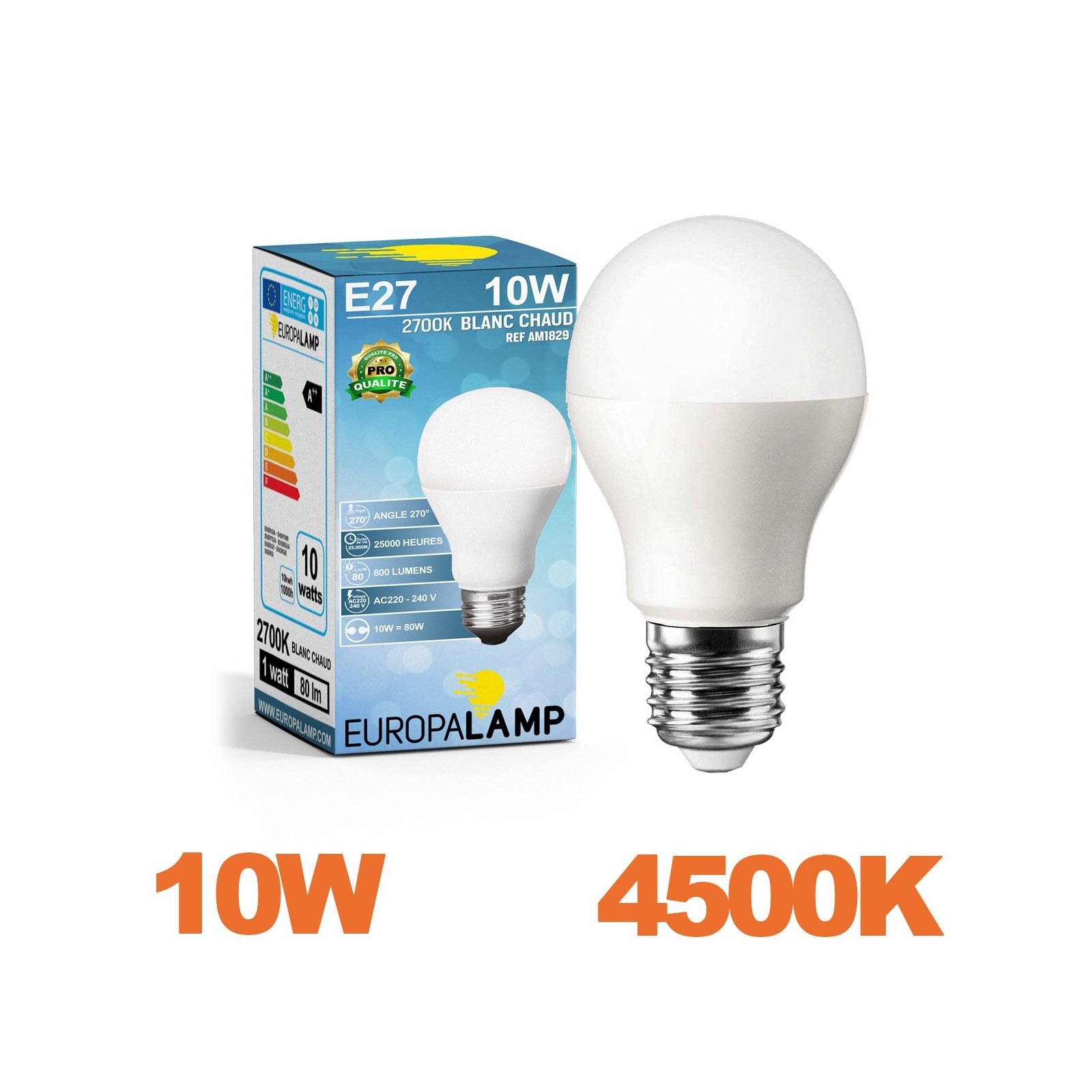 Ampoule LED Culot E27 Puissance 10W Blanc Neutre 4500K