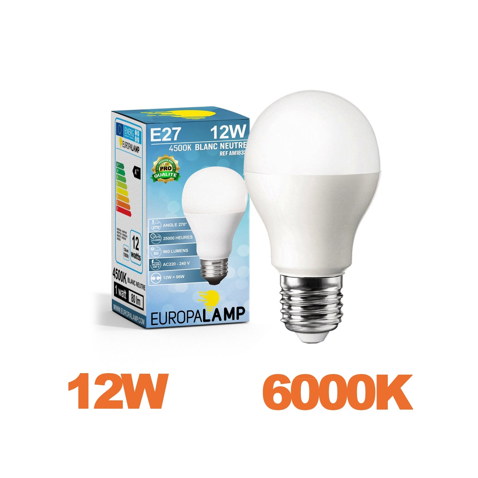 Ampoule LED Culot E27 Puissance 12W Blanc Froid 6000K EUROPALAMP