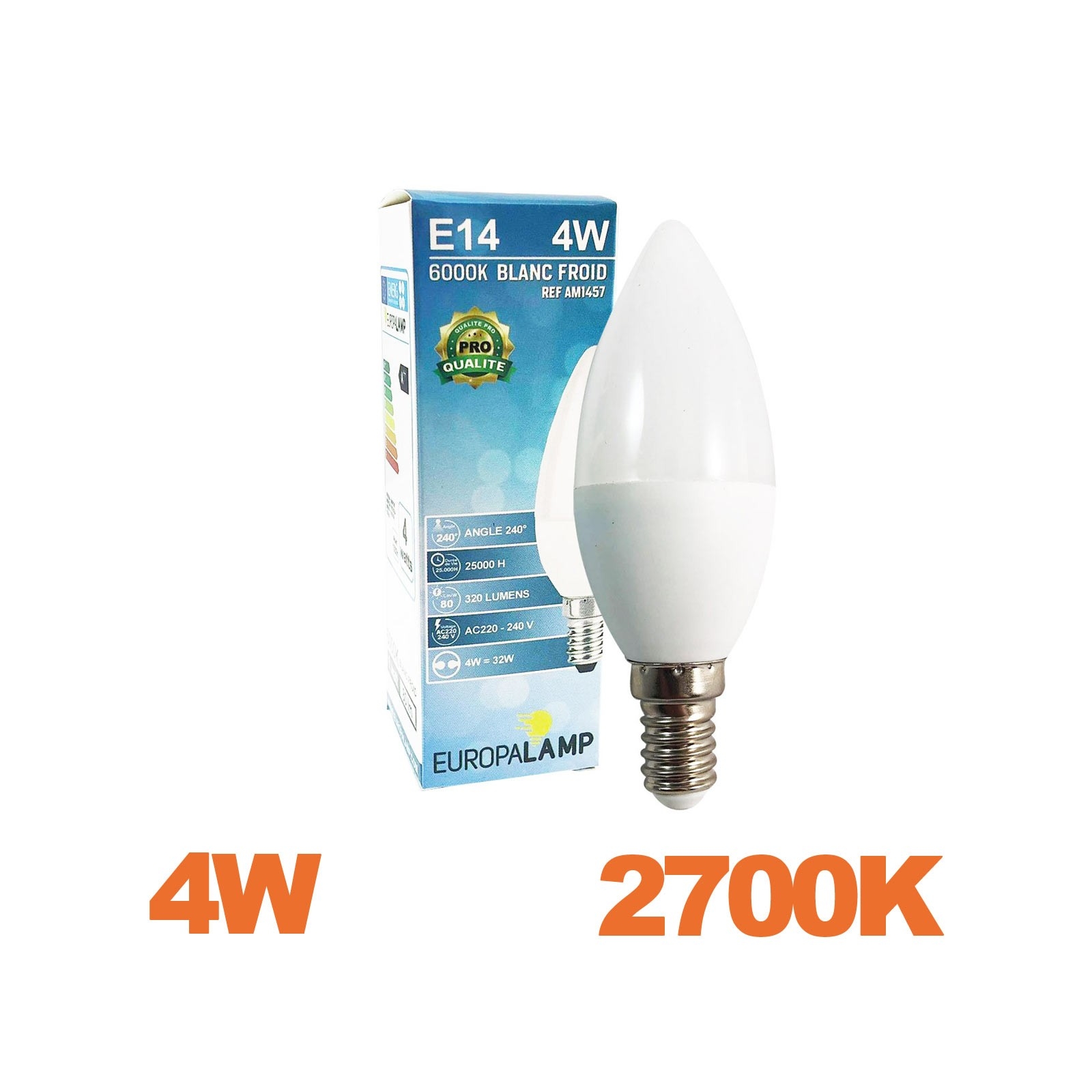 Ampoule LED E14 Flamme 4W Blanc Chaud 3000K