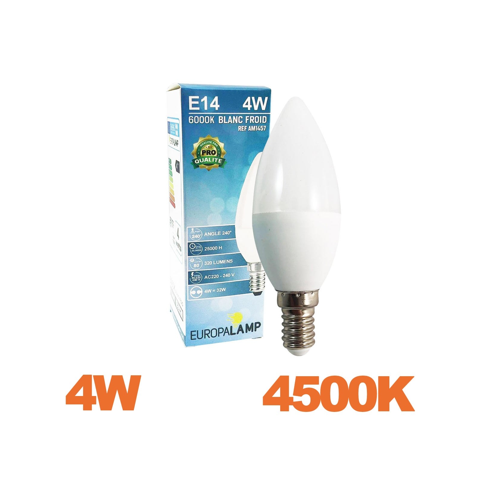 Ampoule LED Culot E14 Flamme Puissance 4W Blanc Neutre 4500K