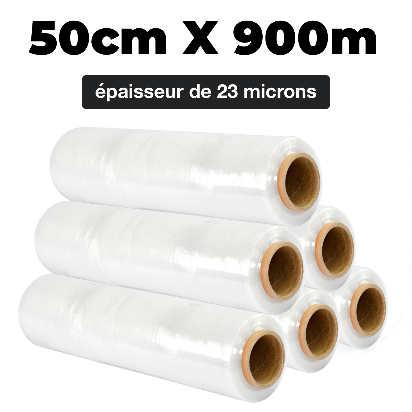 1 Rouleu Transparent Rouleau de 150 mètres de long et 500 mm de large Film pour palette résistant à la déchirur 23 microns d'épaisseur Film étirable V1 Trade 